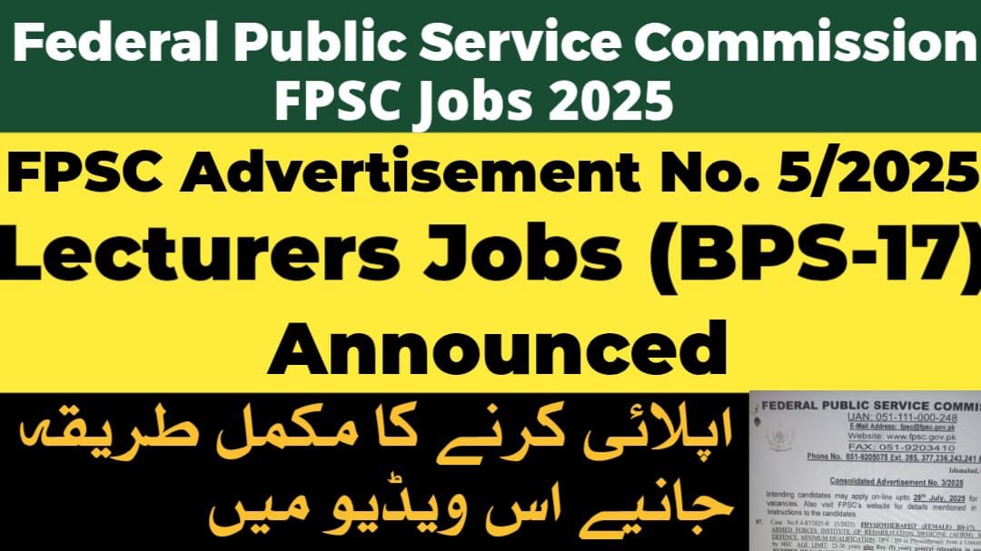 FPSC November Jobs For Teaching And Non Teaching Staff Apply online Consolidated Advertisement No 5/2025