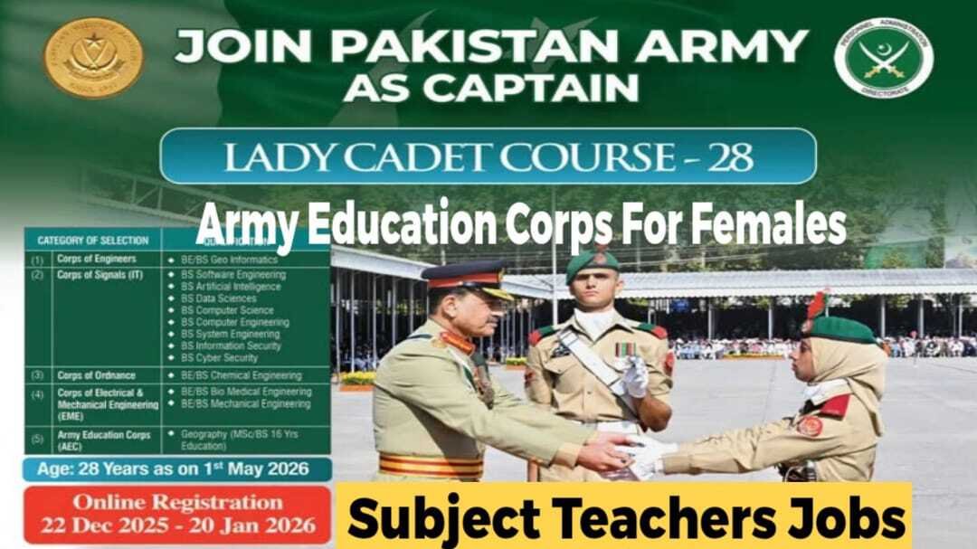 Join Pakistan Army As A Captain December 2025/26 Through Lady Cadet Course Latest