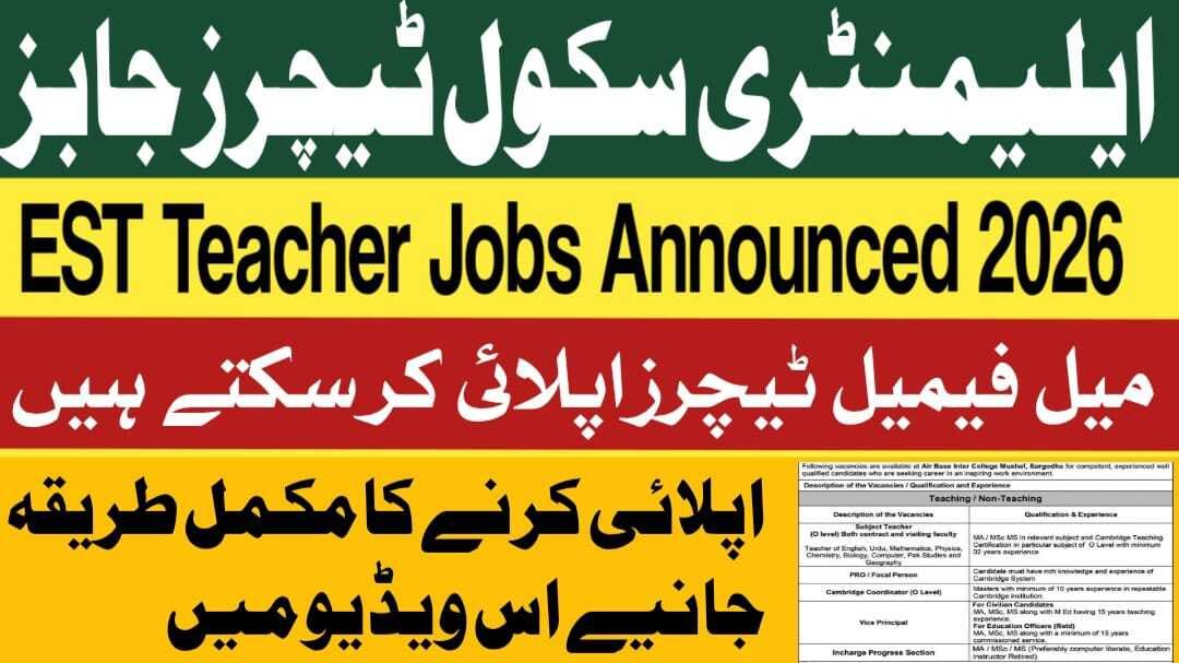 Fazaia Schools & Colleges PAF Complex E-9 Announced Multiple School Teachers SST Jobs 2026 January Latest