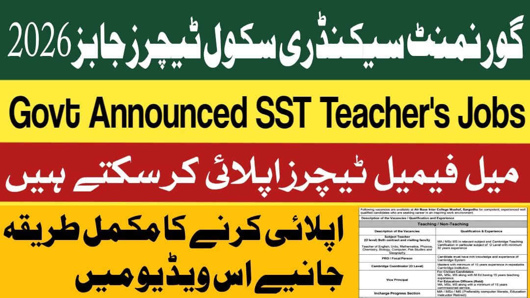 Govt Of Punjab Announced Secondary School Teachers SST Jobs 2026 March Latest